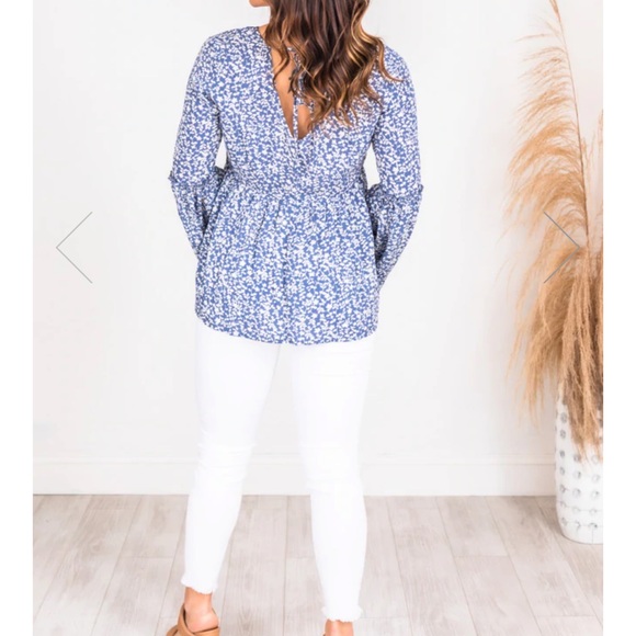 Dancing Through Gardens Floral Blue Blouse - Picture 5 of 5